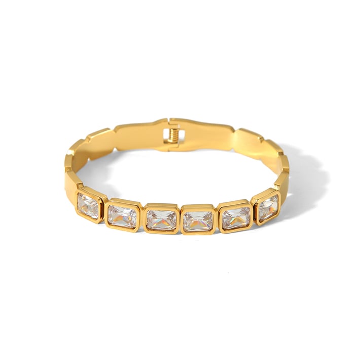 1 Piece Elegant Classic Style Square Shape Stainless Steel  Gold Color Inlay Colorful Zircon Women's Bangles 